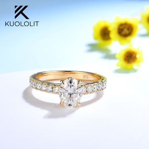 Avec pierres latérales Kuololit bague en diamant taille ovale pour femmes solide 10K 14K or jaune Solitaire fiançailles cadeau de mariage bijoux 230710