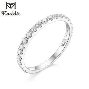 With Side Stones Kuololit Solid 10K white Gold Ring for Women natural Solitaire matching half wedding band Engagement 230710