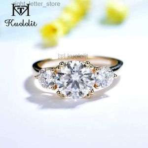 With Side Stones Kuololit Solid 18K 14K 10K Yellow Gold Moissanite Rings for Women Round Cut Solitaire Ring for Engagement Wedding Fine Jewelry YQ231209