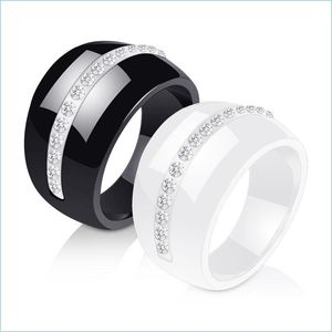 With Side Stones Luxury Romantic Clear Black And White Ceramic Ring Jewelry For Women Accessories Fashion With Bling Crystal 1864 Q2 Dhnax