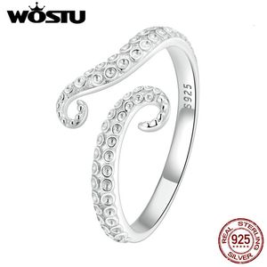 With Side Stones WOSTU 100 Real 925 Sterling Silver Simple Octopus Whisker Open Ring For Women Trendy Adjustable Sea Animal Fine Jewelry 230704
