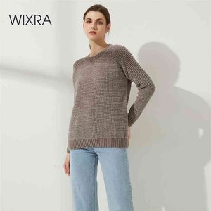 Suéter grueso Wixra, jersey acanalado de punto para mujer, jerséis informales de manga larga con cuello redondo, ropa de chenilla Otoño Invierno 210918