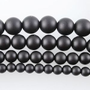 Wojiaer Natural Onyx redonde Bola de piedra Negra esmerilado Black Spacer para joyas que fabrican 6 8 10 12 mm 15 1/2 