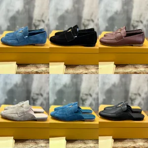 Damen-Capri-Schuhe, Designer-Luxus-Slipper aus samtigem Wildleder mit offenem Rücken, Wildleder-Kalbsleder und Leder-Außensohle