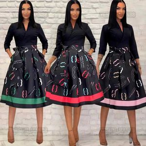 Femme Designer Luxe Canal Classique Femmes Bohême Robe Femme Rétro Jupe Ladys Mode Ceinture Élastique Longueur Moyenne Swing Jupe