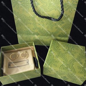 Pendiente de oro para mujer, joyería de marca de diseñador con letras de lujo con conjunto de caja para mujer, fiesta de aniversario