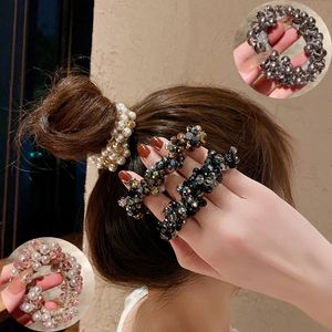 Lazos para el cabello con cuentas de perlas para mujer, diadema elástica de cristal para el cabello, coleteros, cuerda coreana para el cabello, accesorios para el cabello de goma de mascar