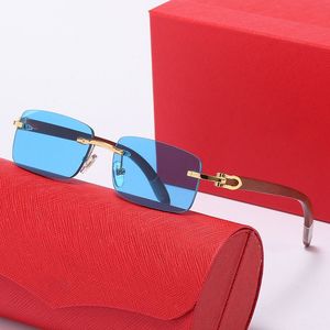 Mujer Retro Vintage Anteojos Gafas de sol de diseñador para hombre Sin marco Metal Madera Cuerno de búfalo Gafas Marcos Mujer Gafas Moda lunettes de soleil homme