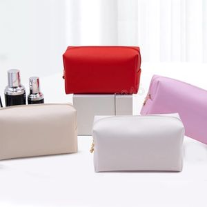 Femme couleur unie petit sac de maquillage en cuir PU voyage hommes étanche pochette cosmétique trousse de toilette pour femmes étui Portable