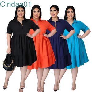 Mujer Sólido Ropa grande Cacual Camisa de manga corta Vestidos Verano Tallas grandes Midi Vestido con cuello POLO L-5XL