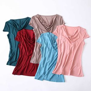 Mujer camiseta tops 100% camiseta de seda natural femme más tamaño XXL streetwear verano T200613