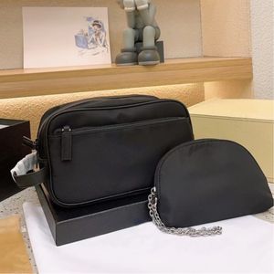 Femme Hommes 2 pièces Sacs à cosmétiques Sac de maquillage en nylon Trousse de toilette de créateur Petite pochette de lavage Sac à main de voyage Solide Noir 2024 TOP