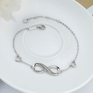 Bracelet infini en argent sterling 925 pour femme, cœur infini, plaqué or blanc, diamant, réglable, meilleur cadeau pour femmes et filles