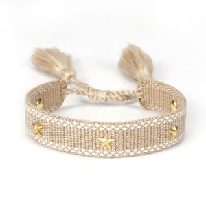 Pulsera de borla trenzada ajustable para mujer, pulseras de poliéster de pentagrama dorado hechas a mano para niñas, regalos de joyería de moda Vintage