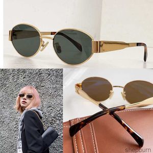 Gafas de sol con montura ovalada Arc De Triomphe para mujer Cl40235 Marco de espejo de alambre dorado para mujer Lente verde Pata de espejo de metal Triplete Firma en las patillas con caja de regalo