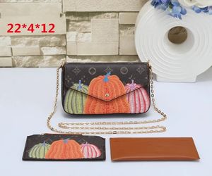 Mujer Artista Bolsas de cadena de calabaza Yayoi Kusama Bolso de hombro Cartera Mensajero Cuero Multi Felicie Pochette Bolsos Bolso cruzado de flores de alta calidad Monedero