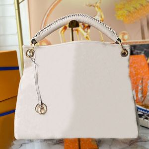 Bolso de mano artístico para mujer Bolso de compras de cuero genuino Mango trenzado Letras en relieve Bolsillo interior con cremallera Bolso de mano de color sólido de latón dorado