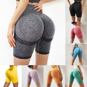 Pantalones cortos de motociclista para mujer Cintura alta Yoga Scrunch Butt Fruncido Levantamiento de fondos Control de barriga Secado rápido Amarillo Rojo Azul Pantalón deportivo 231 H1