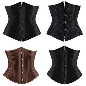 Top de corsé negro para mujer, 12 piezas, satén deshuesado de acero debajo del busto, moldeador de cuerpo con cordones, corsé de tren de cintura, ropa moldeadora delgada para cuerpo Plus S258e