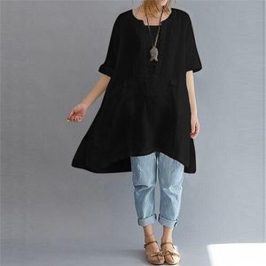 Femmes noir lin Blouses grande taille à manches courtes 2018 nouvelle marque été O cou chemise Blouses décontractées hauts livraison gratuite # J27