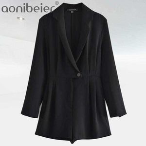 Femmes Noir Simple Veste Élégant Barboteuse Style Décontracté Blazer Costume Manteau Mode All-Match Dames Tenues Urbaines 210604