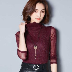 Femmes Blouse Automne Casual Manches longues Slim Paillettes Chemises Blusa Femme Mode Bureau Carrière Blouses Plus Taille XXXL 210531