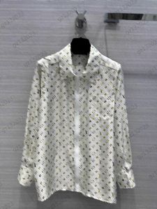 Blusas de mujer Logotipo de marca de lujo Jacquard Bolsillo delantero Camisas con solapa Tela de sarga de seda Cremallera Blusas de manga larga abiertas Blusas de diseñador para mujer