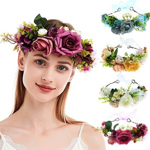 Femmes bohème Rose fleur couronnes bijoux de mariage bandeaux diadèmes plage guirlande florale couronnes de mariage nouveau fleur bandeau