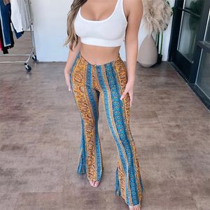 Mujeres Pantalones de bengala Boho Campana de estiramiento alto yoga Hippie Leggings acampanados de la pierna de 70 pantalones Palazzo Palazzo 240402