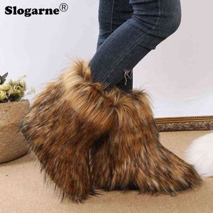 Femmes Boot's Snow s Outdoor Femme De Luxe Furry En Peluche Fausse Fourrure Chaud Hiver Plate-Forme Chaussures Grande Taille 44 Bottes 0719