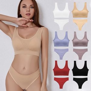 Women Bra Sets Panties Sexy Push Up Bralette Female Fitness Seamless Thong Sports Lingerie Brassiere Set Tank Crop Tops