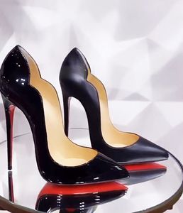 Chaussures à talons hauts pour femmes, classiques de styliste, fond rouge brillant, nu, noir, cuir verni, 6cm, 8cm, 10cm, 12cm, talon fin, pompes de marque de luxe peu profondes avec sac 34-44