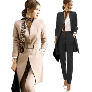 Pantalones de dos piezas para mujer, trajes de negocios para mujer, Tops elegantes de moda 2021 + 2 conjuntos largos de oficina, ropa de trabajo Formal para mujer, alta calidad