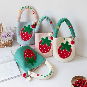 Women Canvas Tote Shopper Bag Large Eco Shopping Strawberry Printing Shoulder Bags for Girl Female Student Foldable Handbag