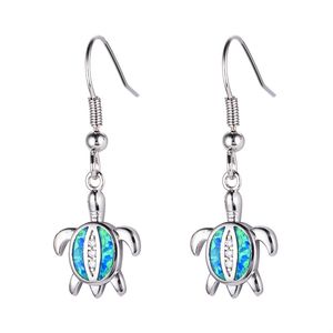 Boucles d'oreilles en forme d'opale bleue pour femmes, breloques à la mode, tortue mignonne, Animal, bijoux cadeau de mariage