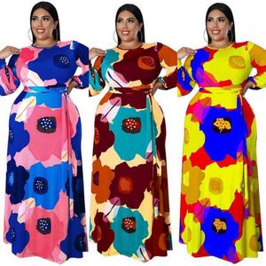Vêtements pour femmes Maxi robes décontractées à manches longues robe longue imprimé fleur motif stéréo mode jupe grande taille 3xl 4xl 5xl