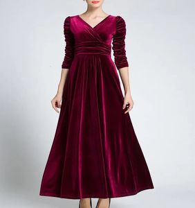 Femmes vêtements grande taille robe longue velours automne col en V soirée demoiselle d'honneur fête bal Abayas caftan musulman africain Maxi 240116