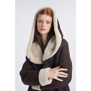 Abrigos de mujer chaqueta de cuero genuino Color marrón % 100 piel de oveja australiana cacao Delight abrigo largo de piel de oveja