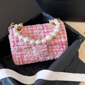 Femmes Coco Pearl Poignée Sac à main de luxe Designer Tweed Perles Fourre-tout Noir Rose Classique Rayures diagonales Chaînes matelassées Rabat Sac à bandoulière Sac à main