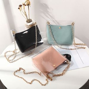 Bolsos compuestos para mujer, bolso de hombro transparente, cadena de Metal, hebilla magnética, bolso de PU, regalo, bolsos cruzados de moda para mujer