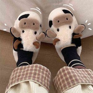 Femmes mignon Animal pantoufle filles mode Kawaii moelleux hiver chaud pantoufles dessin animé lait vache maison drôle Chaussure Femme