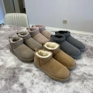 Bottes de créateurs pour femmes, chaussures de neige, triple chaussure d'hiver, noir, bleu marine, rose, nœud, cheville, bottines Bailey, kaki, avec boîte