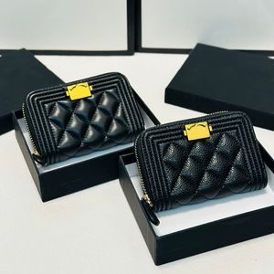 Femmes designer mini sac de portefeuille caviar / cuir en peau d'agneau or / argent matériel 10x5cm