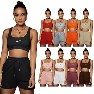 Diseñador de mujeres Chándal Conjunto técnico Sudaderas Bralette Shorts 2 Conjuntos de dos piezas para damas Trajes Traje de fitness Estampado Ropa deportiva transpirable Jogger