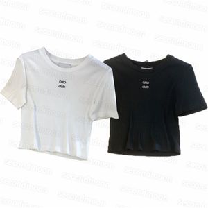 Camiseta bordada con letras para mujer, camisetas de manga corta, Top de punto de diseñador, camisetas de punto transpirables de verano