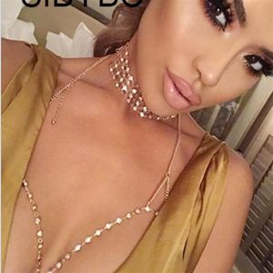 Mujeres exageradas Oro Plata Playa Bikini Rhinestone Boda Sujetador completo Collar Bodychain Joyería entera Chains249L