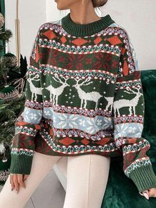 Pull tricoté à manches longues et col rond pour femme, tricot doux et chaud, élégant, imprimé Animal, mode automne