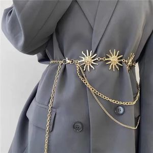 Mujeres Fashion Metal Chain Cinturón Oro Plata estrecha Flanes Estrechas Costillas Sol Cadera de cintura alta Vestido de jeans Wistand 240315