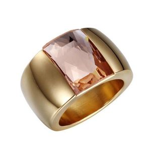 Anillo de acero inoxidable a la moda para mujer, anillo de piedra roja, azul, verde y cristal austriaco de calidad, anillo de bodas de oro y titanio para mujer Band6124514