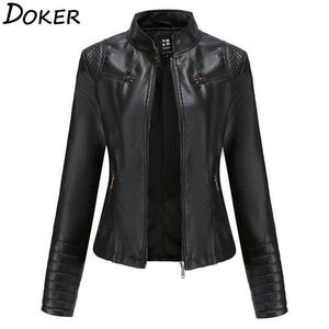 Femmes Faux cuir veste automne hiver à manches longues grande taille mode dames solide fermeture éclair Biker manteau femme vêtements d'extérieur décontractés 210603